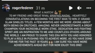 El saludo de Federer a Nadal: Nunca subestimes a un gran campeón