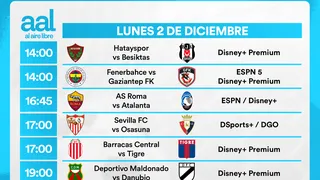 Partidos de hoy, lunes 2 de diciembre: Horarios y cómo ver fútbol en vivo
