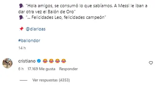 Cristiano generó polémica tras octavo Balón de Oro de Messi