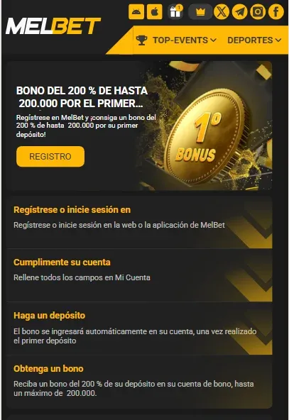 bono deportivo melbetl: 200% del primer deposito