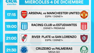 Partidos de hoy, miércoles 4 de diciembre: Horarios y cómo ver fútbol en vivo