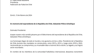 La FIFA envió carta para expresar pésame por el fallecimiento de Sebastián Piñera