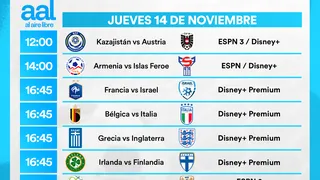 Partidos de hoy, jueves 14 de noviembre: Horarios y cómo ver fútbol en vivo