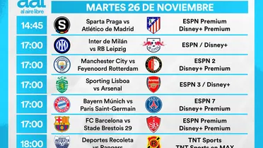 Partidos de hoy, martes 26 de noviembre: Horarios y cómo ver fútbol en vivo