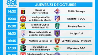 Partidos de hoy, jueves 31 de octubre: Horarios y cómo ver fútbol en vivo