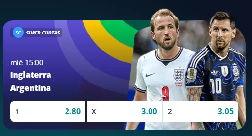 Cuotas de apuestas para Inglaterra vs Argentina con los representantes Kane y Messi