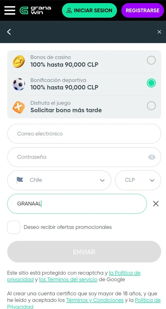 Código Granawin-Registro