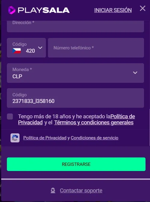 Registro en playsala con codigo promocional
