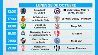 Partidos de hoy, lunes 28 de octubre: Horarios y cómo ver fútbol en vivo