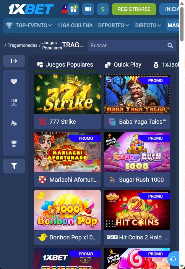 Cátalogo de tragamonedas en 1xbet casino