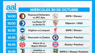 Partidos de hoy, miércoles 30 de octubre: Horarios y cómo ver fútbol en vivo